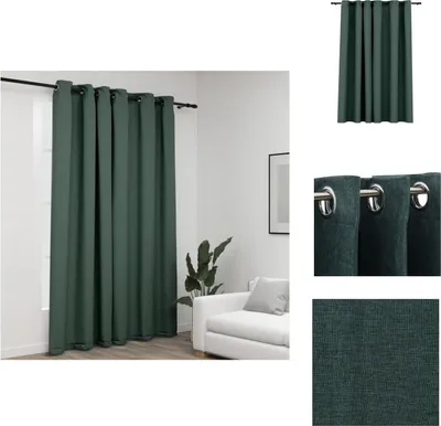 Image de vidaXL Rideau occultant avec œillets aspect lin vert 290x245 cm - Rideaux et voilages