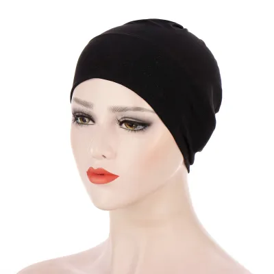 Produktbild von Frauen Einfarbig Elastisches Kopftuch Turban Kappe Kopftuch Abdeckung Hut Kopfschmuck-Schwarz