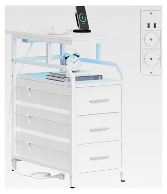 Produktbild von Beistelltisch, schmaler Nachttisch mit 3 Schubladen und 1 offenem Fach, Sofatisch für Schlafzimmer und Wohnzimmer, 60 × 30 × 66,6 cm, Modern Weiß