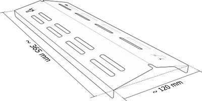 A line drawing of a grill heat plate with dimensions indicated.