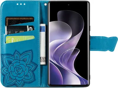 Produktbild von Für Xiaomi Redmi Note 14 Pro Plus 5G Kunstleder Wallet Handy Tasche Schmetterling Design Hülle Etuis Blau