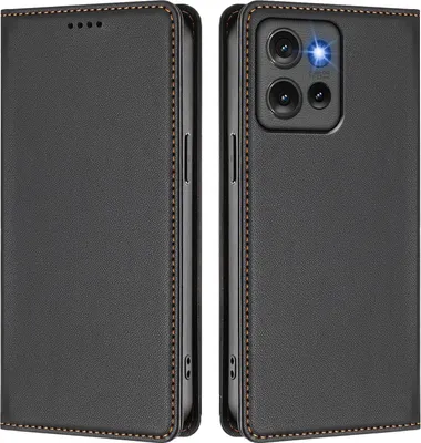 Produktbild von Handyhülle für Motorola Edge 50, Kunstleder Klapphülle Stoßfeste Magnetische Hülle mit Ständer Schwarz