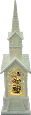 Produktbild von LED Kirche weiss wassergefüllt Weihnachtsdeko 39,5x10,5cm PT-22145