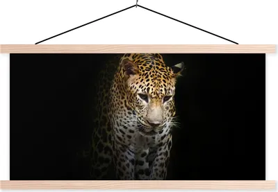 Produktbild von MuchoWow® Textilposter Leopard - Reflexion - Schwarz 120x60 cm mit holzfarbenen Rahmen - Klemmleiste