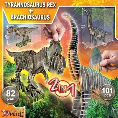 Image de casse-tête 3D 2 en 1 T-Rex + Brachiosaure