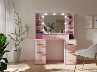 Obrázok produktu pre Toaletný stolík so zrkadlom BERTHA - marshmallow + LED osvetlenie ZDARMA