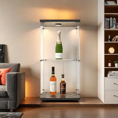 Productafbeelding van Vrijstaande glazen vitrine met LED-verlichting en glazen deuren, stofdicht, 1 deur, zwart