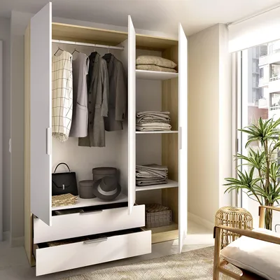 Image de Mayos - Armoire 3 Portes, 51x137 cm Blanc, Portemanteau