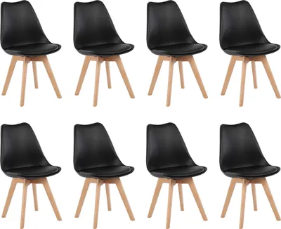 Produktbild von H.J WeDoo Esszimmerstühle, Skandinavischer Stil, Vintage, Retro, Küchenstuhl, Gepolsterter mit Sitzkissen, aus Kunststoff & Massivholz, Stühle 1er 2er 4er 6er 8er Set (8er, Schwarz)