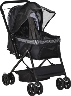 Produktbild von Hundebuggy Hundewagen Buggy für kleine Hunde und Katzen Haustierwagen Pet Stroller Katzenbuggy Oxford Schwarz 76,5 x 52 x 95 cm