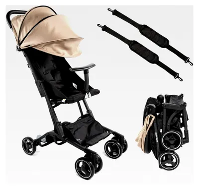 Produktbild von Leichtgewichtiger Kinderwagen buggy bis 25 kg - mit Liegefunktion, buggy klein zusammenklappbar,kompakter Kinderwagen mit 5-Punkt-Sicherheitsgurt und Fußbremse - Reisebuggy (Beige)