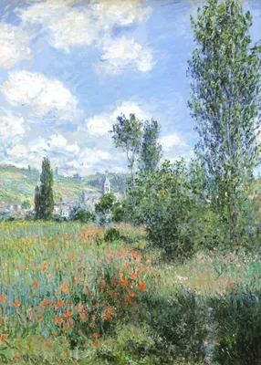 Produktbild von Plakat 50x70cm Blick auf Vétheuil, Montet Vintage für das Wohnzimmer
