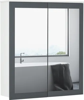 Produktbild von kleankin Badezimmerschrank mit Spiegel, hängender Badezimmerschrank, hängendes Badezimmermöbel mit 2 Glastüren und verstellbaren Einlegeböden, 69 x 17 x 75,5 cm, Weiß