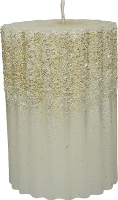 Produktbild von Stumpenkerzen Wachs mit Rillen / Glitzer 7 x 10cm - Wollweiß