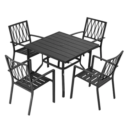 Produktbild von 5-teiliges Gartenmöbel Set, Esstisch und 4 stapelbare Gartenstühle