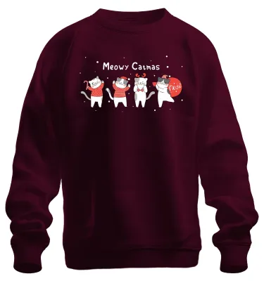 Produktbild von Meowy Catmas Katzen Kätzchen - Weihnachten Sweatshirt Pullover, Burgundy, S