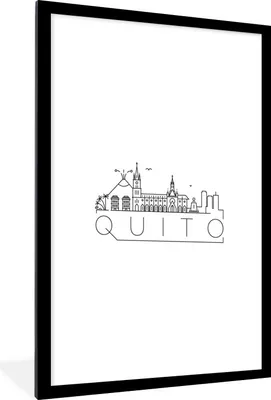 Produktbild von MuchoWow® MuchoWow® Gerahmtes Poster Stadtbild "Quito" auf weißem Hintergrund 60x90 cm - Poster mit zchwarzem Bilderrahmen - Dekoration - Wandposter Wohnzimmer - Hochwertig