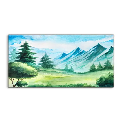 Produktbild von Coloray - Glasbild - 120x60 cm - Wandbild - Glasbilder - Wald Wiese Gras Berge Landschafts Baum
