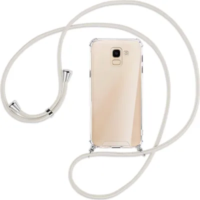 Produktbild von Handykette Backcover-Schutzhülle mit Band (Metall silberfarben) für Samsung Galaxy J6 2018 - broken white