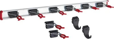 Obrázok produktu pre Držiak na zariadenia, 100 cm, 2 koľajnice s 14 držiakmi a 4 háčikmi