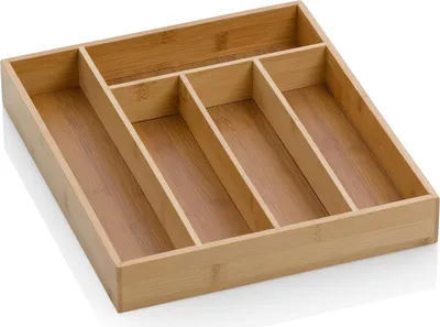 Produktbild von Besteckkasten mit 5 Fächern aus Bambus für eine aufgeräumte Schublade 30 x 34 cm