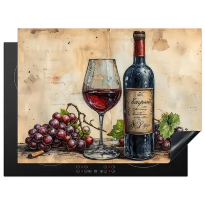 Produktbild von KitchenYeah© Herdabdeckplatte Wein - Trauben - Jahrgang , 71x52cm, Küche Deko, Glaskeramikkochfeld Herdabdeckung, Abdeckplatte fùr Kochfeld