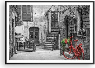 Produktbild von Gerahmtes Poster - Schwarzer Rahmen - Rot Fahrrad Allee - 100x70 cm - Wand Bild - Wanddeko - Wandbilder - Kunstposter - Wandposter - Bilderrahmen - Bilder - Kunstdruck - P2BAA100x70-4410