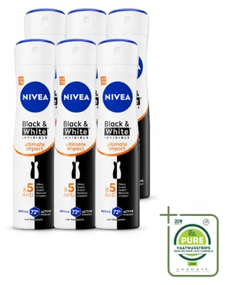 Obrázek produktu pro 6 kusů antiperspirantu ve spreji NIVEA Black & White Ultimate Impact, objem 150 ml – balení