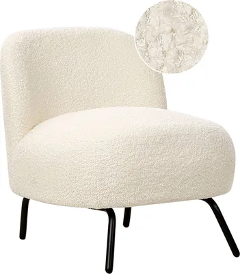 Produktbild von BELIANI Sessel Cremeweiß Bouclé Teddyfell Optik ohne Armlehnen mit Schwarzen Metallbeinen Retro-Stil Wohnzimmer Schlafzimmer Polstersessel