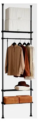 Produktbild von Teleskop Kleiderständer, robuste Kleiderstange, verstellbarer offener Kleiderschrank mit Ablagen für Schlafzimmer, Garderobenständer, Schwarz