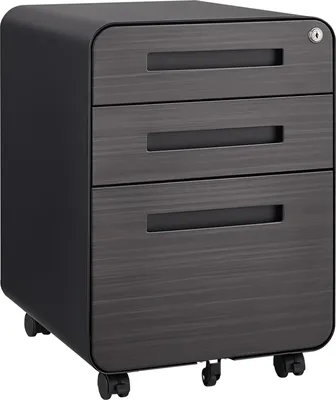 Immagine prodotto di credenza mobile okwish con tre cassetti e antiribaltamento, carrello di servizio con 5 ruote multiuso e resistente all'umidità, nero