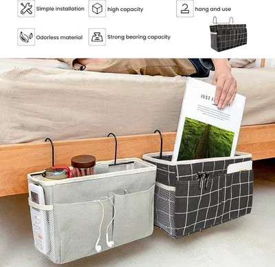 Produktbild von Famanu Bettorganizer mit großer Kapazität - Grau-Schwarz