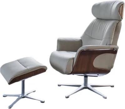 Produktbild von KAWOLA Sessel TOSAR Relaxsessel drehbar Leder grau mit Hocker