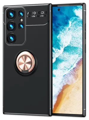 Zdjęcie produktu dla NALIA matowe czarne etui z pierścieniem do Samsung Galaxy S24 Ultra, silikonowe etui ochronne z pierścieniem obrotowym 360° w kolorze różowego złota