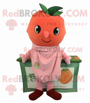 Produktbild von Pfirsich-Erdbeer REDBROKOLY Maskottchen kostüm gekleidet mit einem Henley-T-Shirt und Schals