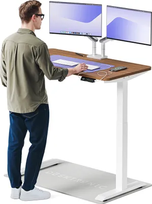 Produktbild von Desktronic HomeOne Elektrisch höhenverstellbarer Schreibtisch 120x60cm Weiß/Walnuss mit Memory-Funktion, Anti-Kollisions Technologie, USB-A und USB-C-Ladeanschlüssen