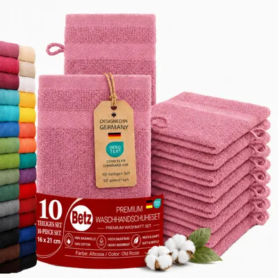Produktbild von Betz 10 Stück Waschhandschuhe 16x21 cm PREMIUM 100% Baumwolle  Farbe: altrosa, KI-generiertes Bild