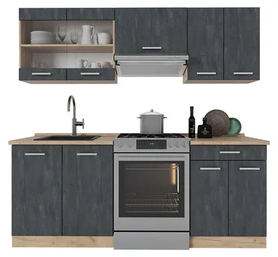 Immagine prodotto di Mobile da cucina Vicco R-Line Calce nera/Rovere dorato 200 cm PL Rovere, Model 47376