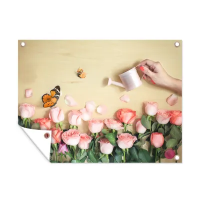 Obrázek produktu pro MuchoWow® Zahradní plakáty - Květiny - Růže - Konev - 30x40 cm - Zahradní dekorace