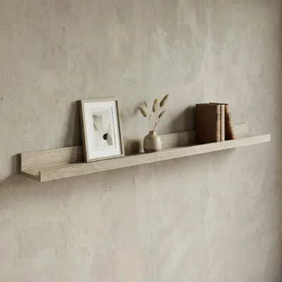 Produktbild von Bilderleiste Eiche gekälkt  L110cm MDF Holz Wandregal Schmal Wanddeko Hängeregal Bilderschiene Galerieleiste