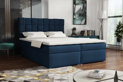 Produktbild von Boxspringbett Rosalio mit 2 Bettkästen, Doppelbett mit Bonell-Matratze und Topper, Polsterbett, Bett - Dunkelblau ( Kronos 09 ) 140 x 200 cm