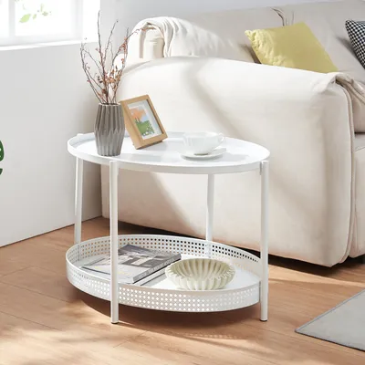 Produktbild von Couchtisch 'Jäller' Metall oval in Rattan-Optik 66 x 51 x 44 cm Weiß