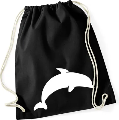 Produktbild von Huuraa Turnbeutel Delfin Silhouette 12 Liter Black Baumwolle Rucksack Geschenkidee