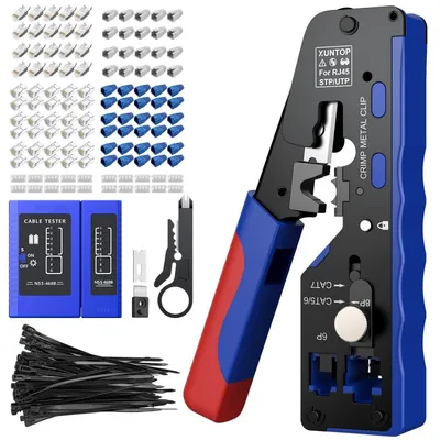 Zdjęcie produktu dla Zestaw narzędzi do kabli sieciowych RJ45: obcinacz, zaciskarka 3-w-1, tester kabli CAT5/6/7