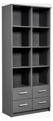 Produktbild von Standregal - Offenes Regal - 4 Schubladen - 8 Fächer - Verstellbarer Regalboden - Bücherregal - Dekoregal - Aktenregal - Büroregal - Anthrazit Grau