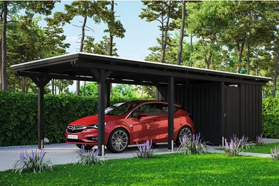 Produktbild von Einzelcarport SKAN HOLZ Emsland inkl. Pfostenanker, EPDM Folie, Abstellraum 354 x 846 cm anthrazit