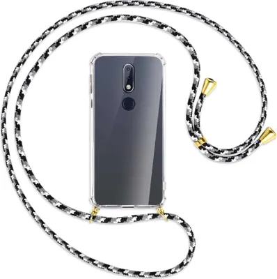 Produktbild von Handykette Backcover-Schutzhülle mit Band (Metall goldfarben) für Nokia 7.1 - schwarz/grau/weiß