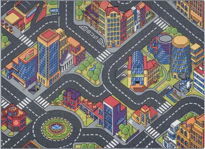 Zdjęcie produktu dla DYWAN REBEL ROADS Urban life 97 Metropolia, ulice dla dzieci antypoślizgowy - szary 140x200 cm