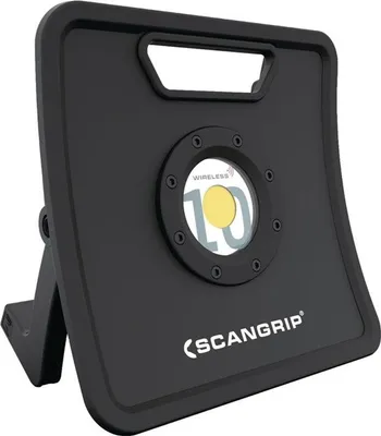 A black Scangrip work light is shown against a white background.