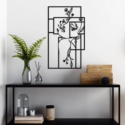 Produktbild von Wallity, Flower Woman 1 - L, Dekoratives Wandaccessoire aus Metall, 100 % METALL, Schwarz, 70 x 70 cm